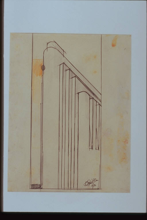 Studio di edificio, STUDIO DI EDIFICIO (disegno) di Sant'Elia Antonio (attr.) (sec. XX)