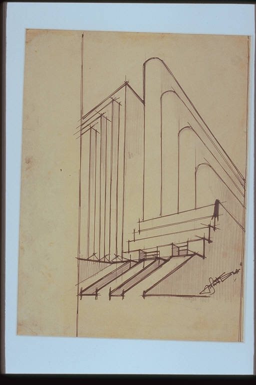 Studio di edificio, STUDIO DI EDIFICIO (disegno) di Sant'Elia Antonio (attr.) (sec. XX)