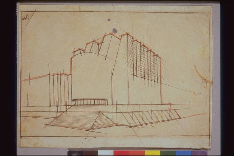Studio per edificio, STUDIO PER EDIFICIO (disegno) di Sant'Elia Antonio (attr.) (sec. XX)