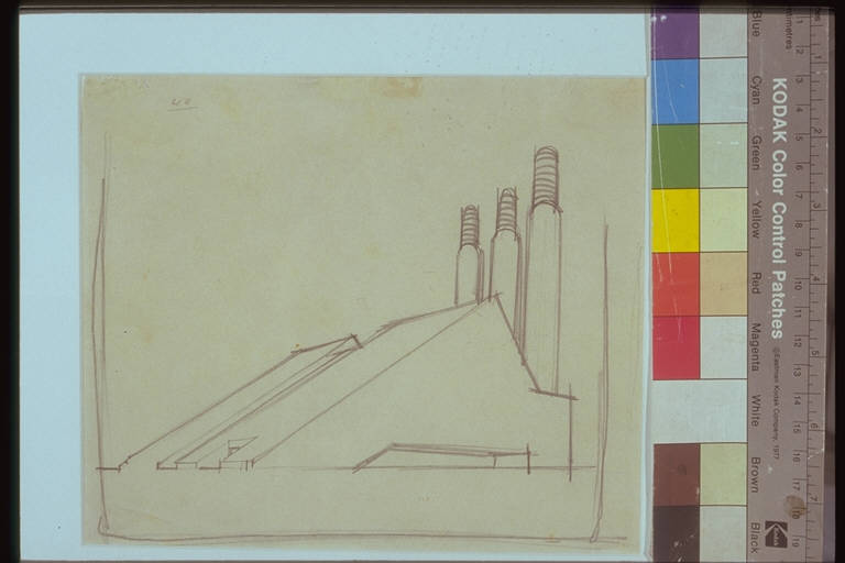 Edificio industriale, EDIFICIO INDUSTRIALE (disegno) di Sant'Elia Antonio (attr.) (sec. XX)