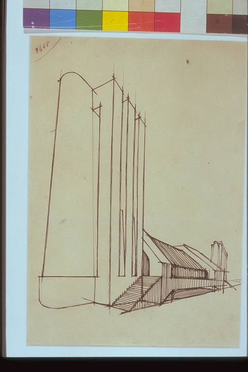 Studio di un edificio (Fabbrica?), Studio di edificio (fabbrica?) (disegno) di Sant'Elia Antonio (attr.) (sec. XX)