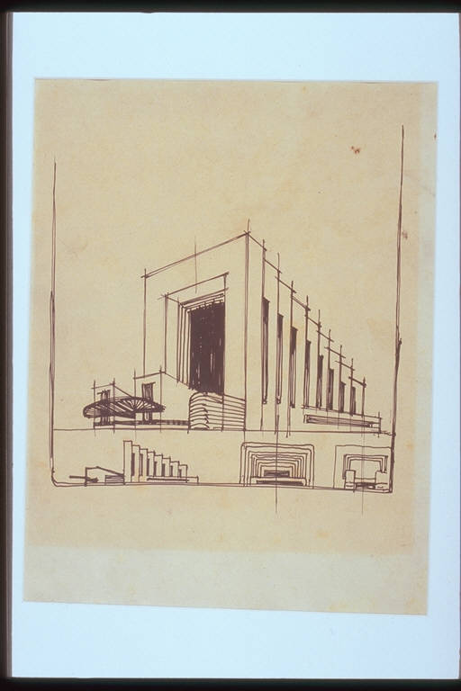 Studio di un grande edificio (teatro?), STUDIO DI GRANDE EDIFICIO (TEATRO?) (disegno) di Sant'Elia Antonio (attr.) (sec. XX)