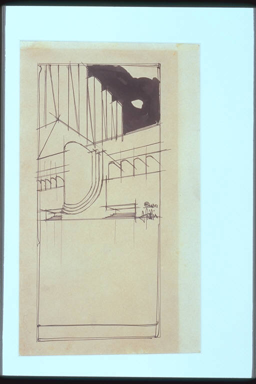 Studio di edificio (con ponte?), STUDIO DI EDIFICIO (CON PONTE?) (disegno) di Sant'Elia Antonio (attr.) (sec. XX)