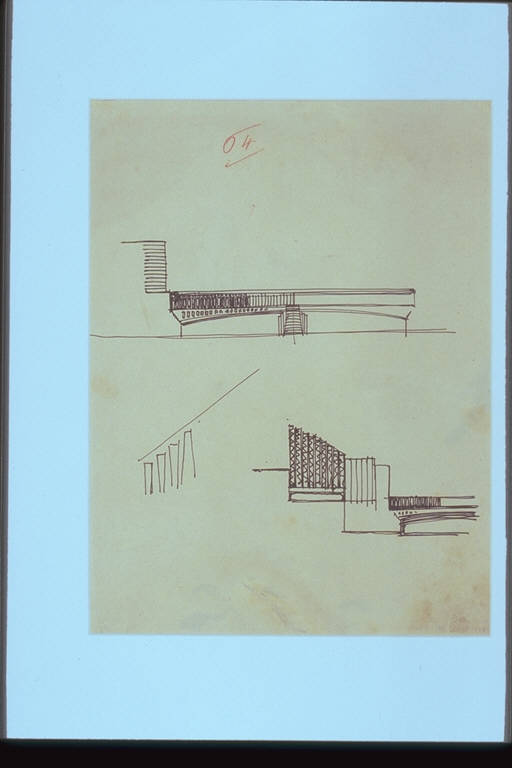 Studi di ponti con scale laterali, STUDI DI PONTI CON SCALE LATERALI (disegno) di Sant'Elia Antonio (attr.) (sec. XX)