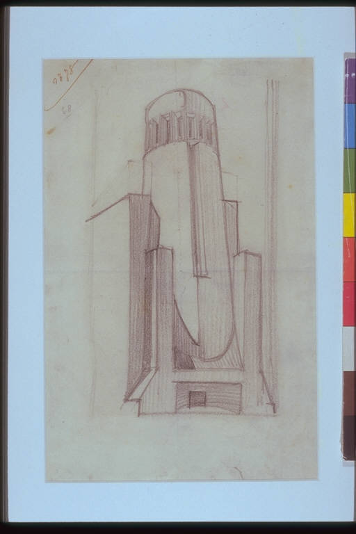 Studio di monumento con torri, STUDIO DI MONUMENTO CON TORRI (disegno) di Sant'Elia Antonio (attr.) (sec. XX)
