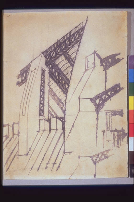 Studio di un ponte, STUDIO DI PONTE (disegno) di Sant'Elia Antonio (attr.) (sec. XX)