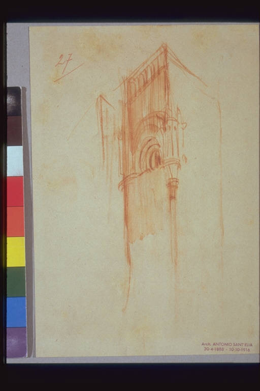 Studio di una torre, STUDIO DI TORRE (disegno) di Sant'Elia Antonio (attr.) (sec. XX)