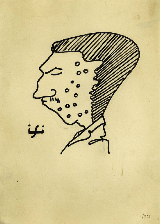 Caricatura - Il compagno di scuola, Ritratto d'uomo di profilo (disegno) di Parisi, Domenico detto Ico Parisi (secondo quarto sec. XX)