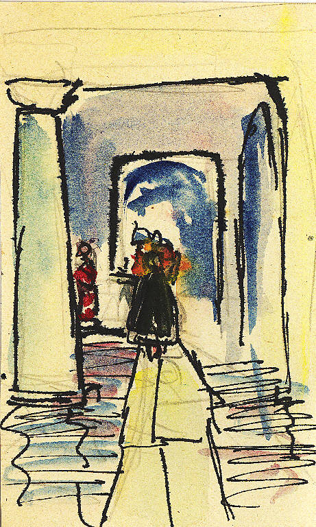 passerella sotto i portici Plinio, Veduta dei portici Plinio a Como (disegno) di Parisi, Domenico detto Ico Parisi (secondo quarto sec. XX)