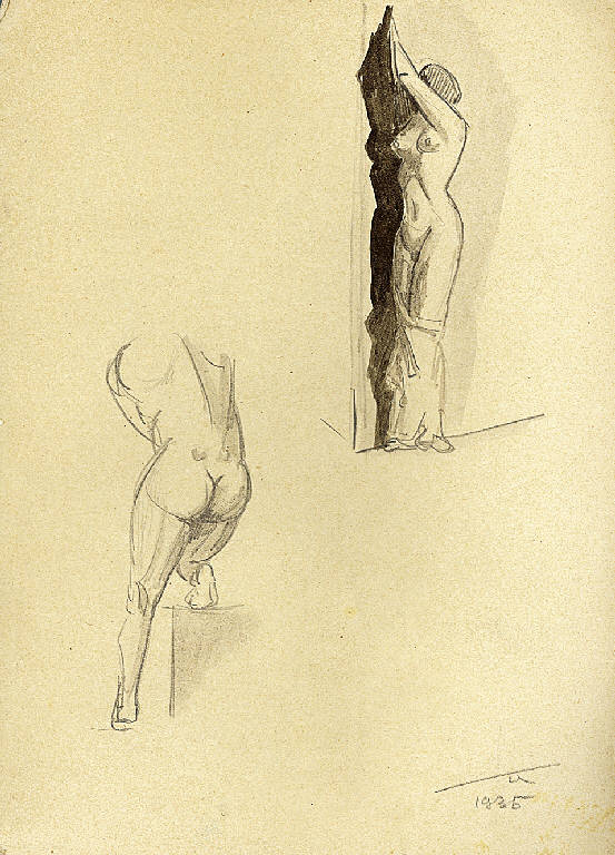 studio di nudi, Figure femminili nude (disegno) di Parisi, Domenico detto Ico Parisi (secondo quarto sec. XX)