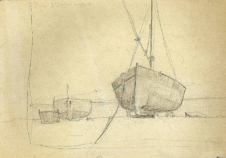 barche, Veduta di barche a Forio d'Ischia (Napoli) (disegno) di Parisi, Domenico detto Ico Parisi (secondo quarto sec. XX)