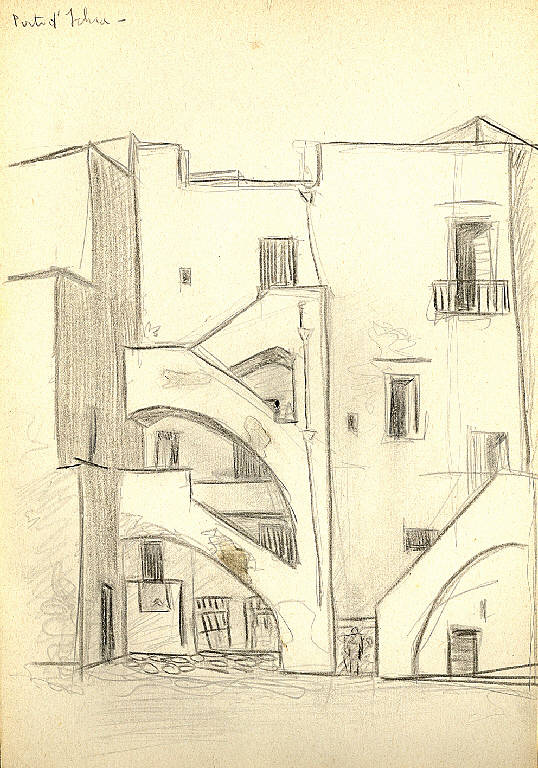 Ischia, Veduta di edifici a Ischia (Napoli) (disegno) di Parisi, Domenico detto Ico Parisi (secondo quarto sec. XX)