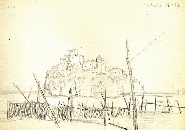 Ischia, Veduta di Ischia (Napoli) (disegno) di Parisi, Domenico detto Ico Parisi (secondo quarto sec. XX)