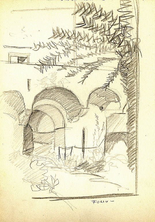 Ischia, Veduta di edifici a Forio d'Ischia (Napoli) (disegno) di Parisi, Domenico detto Ico Parisi (secondo quarto sec. XX)