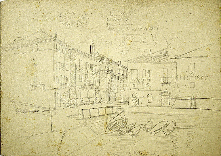 Torno, Veduta di Torno (Como) (disegno preparatorio) di Parisi, Domenico detto Ico Parisi (secondo quarto sec. XX)