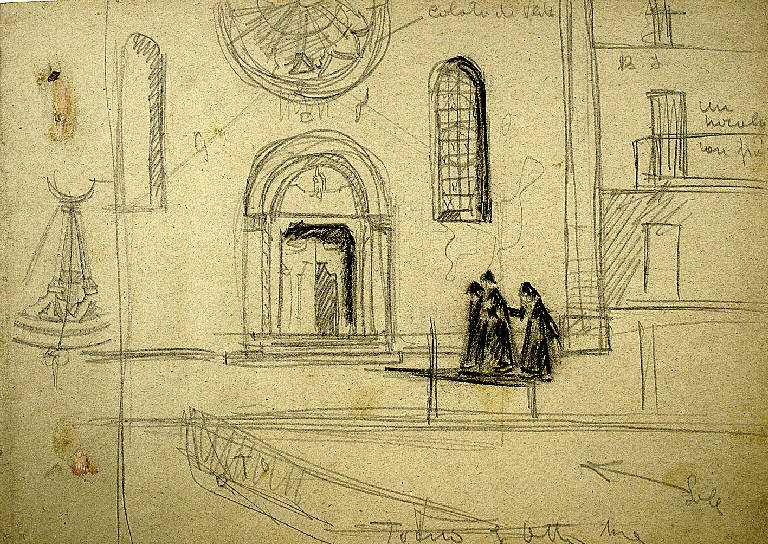 Torno, Veduta della Chiesa di S. Tecla aTorno (Como) (disegno preparatorio) di Parisi, Domenico detto Ico Parisi (secondo quarto sec. XX)