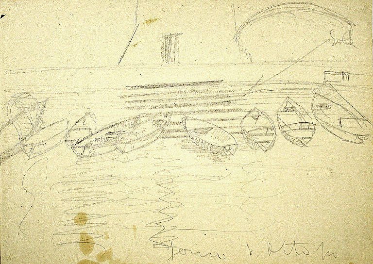 Torno, Veduta del porto di Torno (Como) (disegno) di Parisi, Domenico detto Ico Parisi (secondo quarto sec. XX)