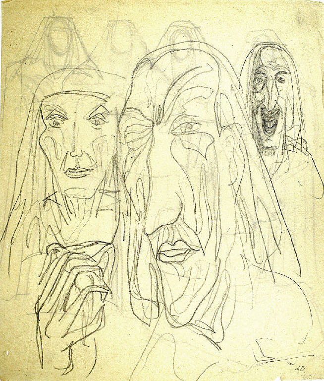 ritratti (retro religiose), Ritratti femminili (disegno) di Parisi, Domenico detto Ico Parisi (secondo quarto sec. XX)