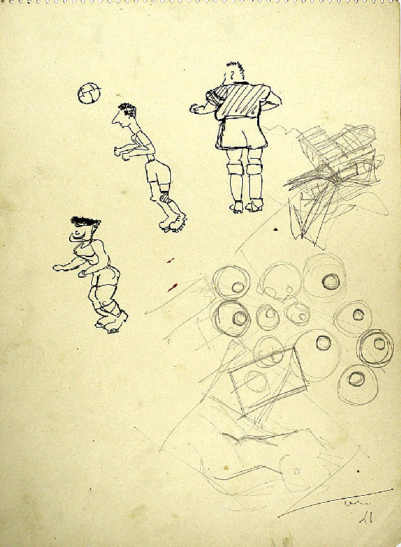partita di calcio, Partita di calcio (disegno) di Parisi, Domenico detto Ico Parisi (secondo quarto sec. XX)
