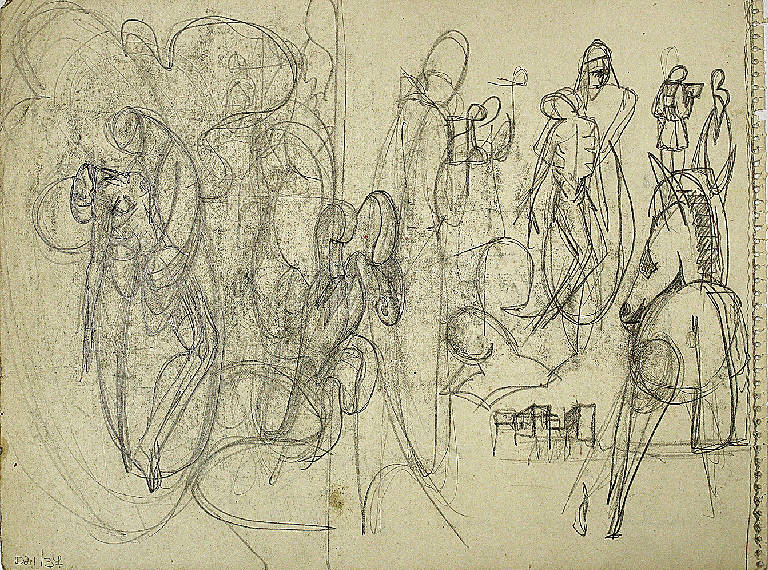 composizione, Figure umane e cavalli (disegno) di Parisi, Domenico detto Ico Parisi (secondo quarto sec. XX)