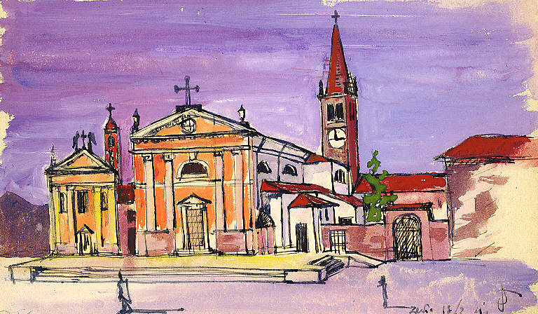 Zevio, Veduta della Chiesa parrocchiale di S. Toscana a Zevio (Verona) (disegno) di Parisi, Domenico detto Ico Parisi (secondo quarto sec. XX)