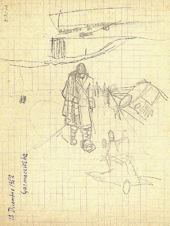 Prigionieri, Figura maschile in divisa (disegno) di Parisi, Domenico detto Ico Parisi (secondo quarto sec. XX)