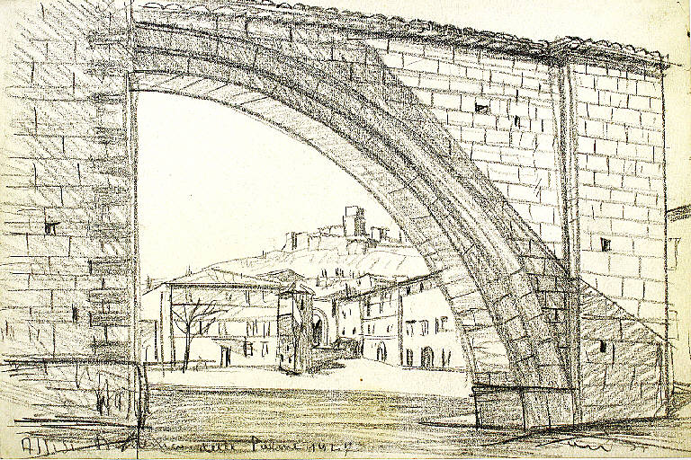 Assisi, Veduta di Assisi (Perugia) (disegno) di Parisi, Domenico detto Ico Parisi (secondo quarto sec. XX)