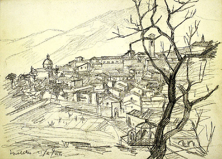 Spoleto, Veduta di Spoleto (Perugia) (disegno) di Parisi, Domenico detto Ico Parisi (secondo quarto sec. XX)