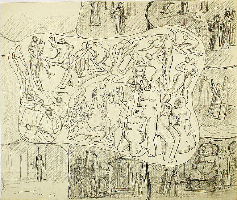 Il giudizio di Dio, Figure allegoriche (disegno) di Parisi, Domenico detto Ico Parisi (secondo quarto sec. XX)