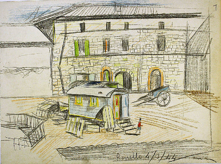 Pianello, Veduta di Pianello (Perugia) (disegno) di Parisi, Domenico detto Ico Parisi (secondo quarto sec. XX)