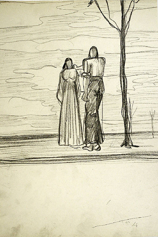 Incontro, Figura maschile e figura femminile (disegno) di Parisi, Domenico detto Ico Parisi (secondo quarto sec. XX)