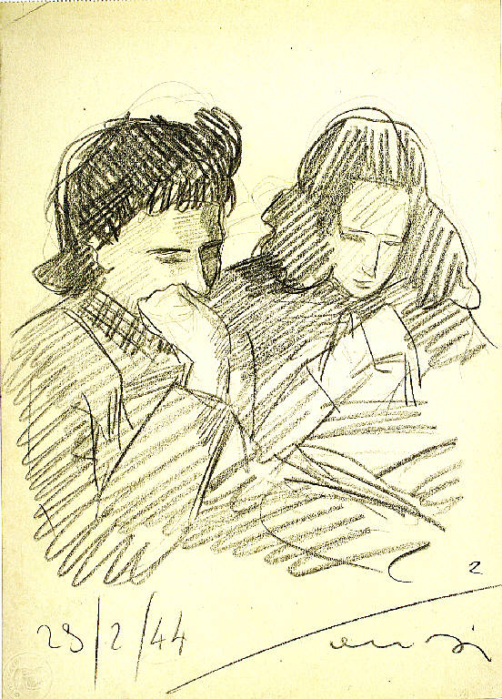 Enza e Carla, Figure femminili (disegno) di Parisi, Domenico detto Ico Parisi (secondo quarto sec. XX)