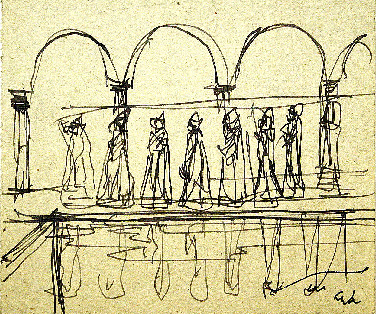 La piscina, Figure femminili (disegno) di Parisi, Domenico detto Ico Parisi (secondo quarto sec. XX)