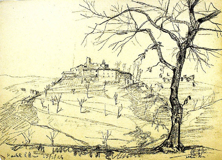 Castel d'Arno, Veduta di Pianello (Perugia) (disegno) di Parisi, Domenico detto Ico Parisi (secondo quarto sec. XX)