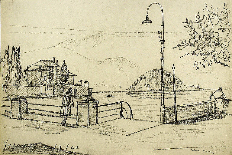 Varenna, Veduta di Verenna (Como) (disegno) di Parisi, Domenico detto Ico Parisi (secondo quarto sec. XX)