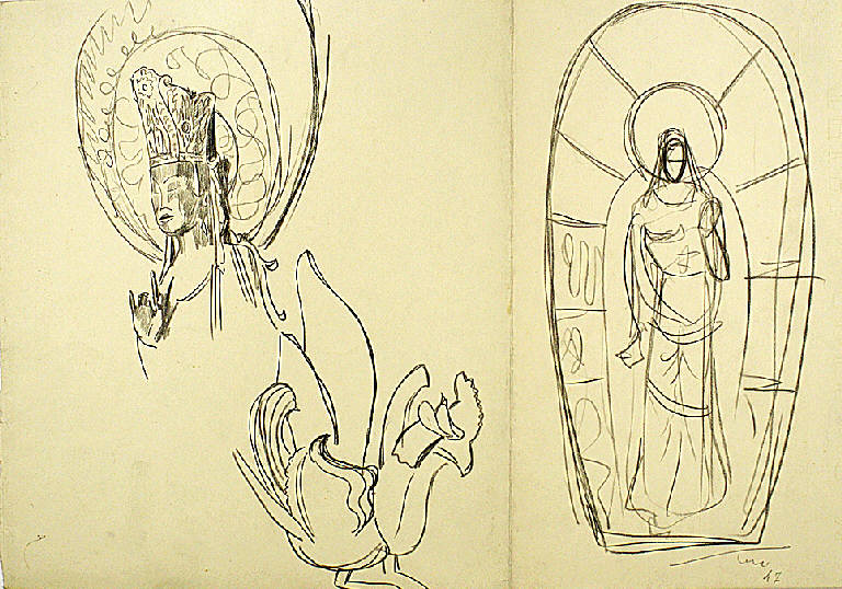Divinità, Figure sacre (disegno) di Parisi, Domenico detto Ico Parisi (secondo quarto sec. XX)