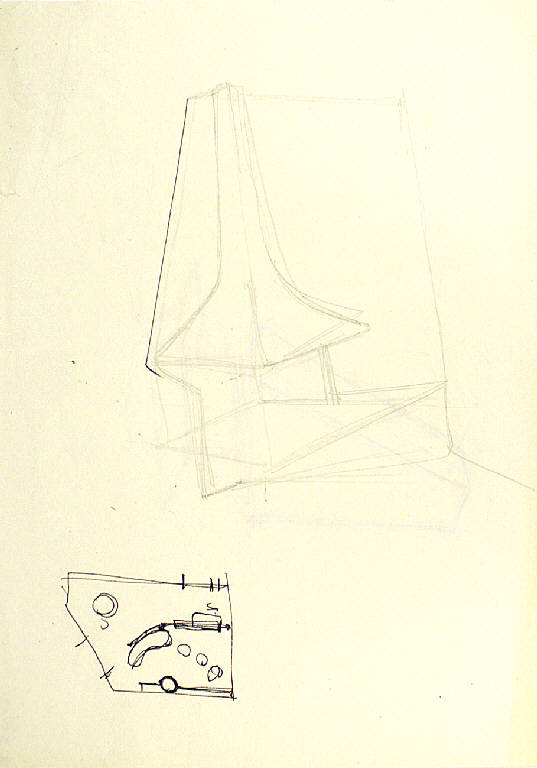 Progetto per interno, Arredamento e progetto per camino (disegno) di Parisi, Domenico detto Ico Parisi (secondo quarto sec. XX)