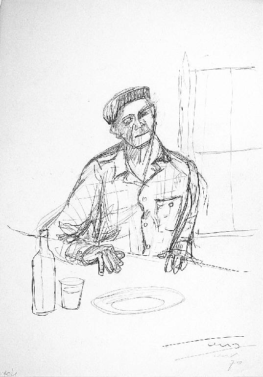 Lavoratore al tavolo, Ritratto d'uomo (disegno) di Parisi, Domenico detto Ico Parisi (secondo quarto sec. XX)