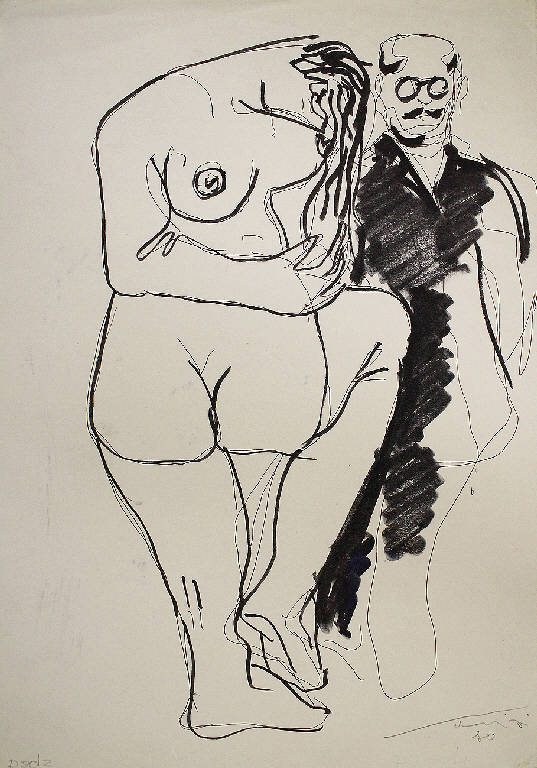 La pentita, Figura femminile nuda e figura maschile (disegno) di Parisi, Domenico detto Ico Parisi (seconda metà sec. XX)