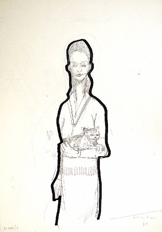 Donna con gatto, Figura femminile con gatto (disegno) di Parisi, Domenico detto Ico Parisi (seconda metà sec. XX)