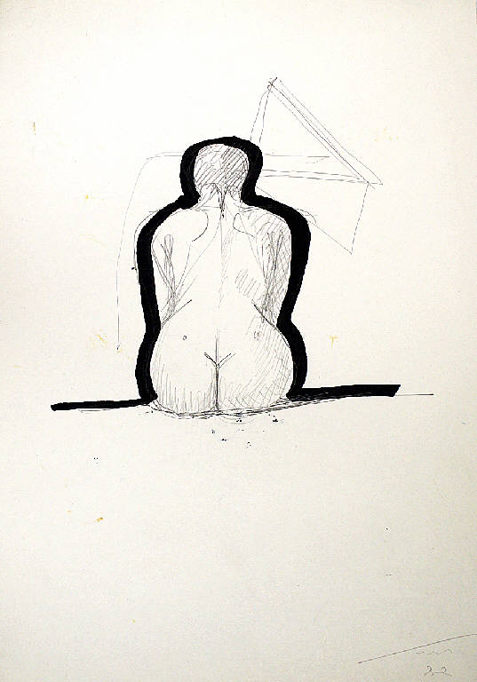Nudo di spalle, Figura femminile nuda seduta (disegno) di Parisi, Domenico detto Ico Parisi (seconda metà sec. XX)