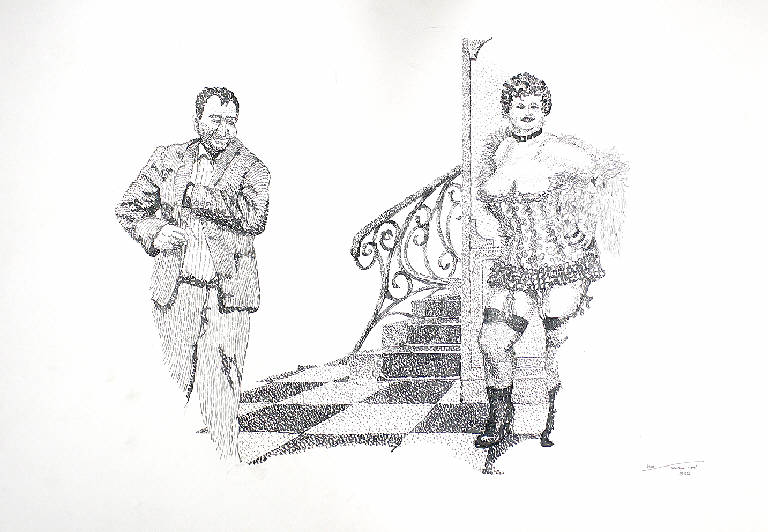 La prostituta, Prostituta e cliente (disegno) di Parisi, Domenico detto Ico Parisi (seconda metà sec. XX)