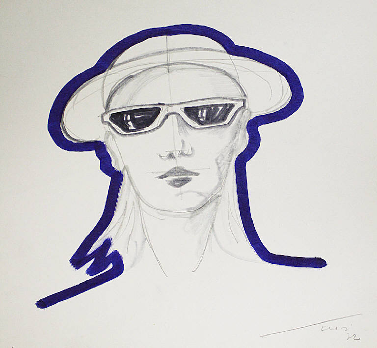 Donna con cappello, Volto femminile con cappello e occhiali da sole (disegno) di Parisi, Domenico detto Ico Parisi (seconda metà sec. XX)