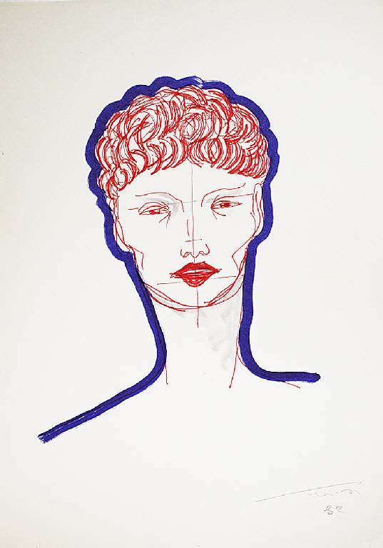 Donna con cappelli rossi, Ritratto di donna (disegno) di Parisi, Domenico detto Ico Parisi (seconda metà sec. XX)