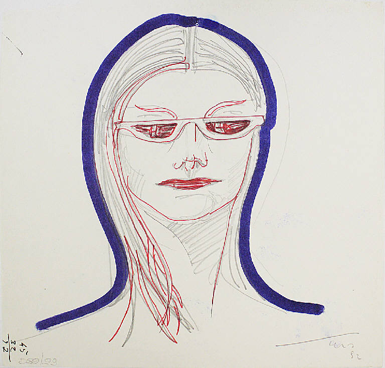 Donna con occhiali a mezzaluna, Volto femminile con occhiali da sole (disegno) di Parisi, Domenico detto Ico Parisi (seconda metà sec. XX)