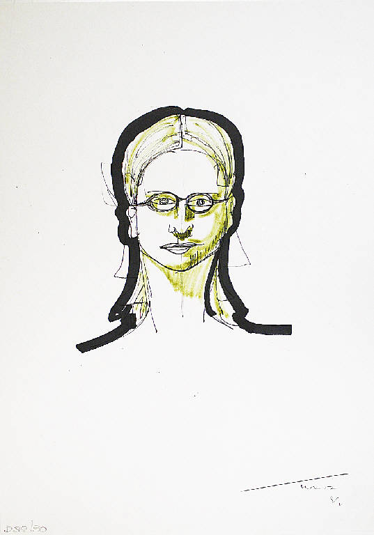 Donna con occhiali ovali, Volto femminile con occhiali (disegno) di Parisi, Domenico detto Ico Parisi (seconda metà sec. XX)