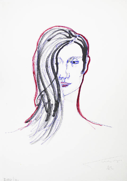 Donna con capelli davanti agli occhi, Ritratto di donna (disegno) di Parisi, Domenico detto Ico Parisi (seconda metà sec. XX)