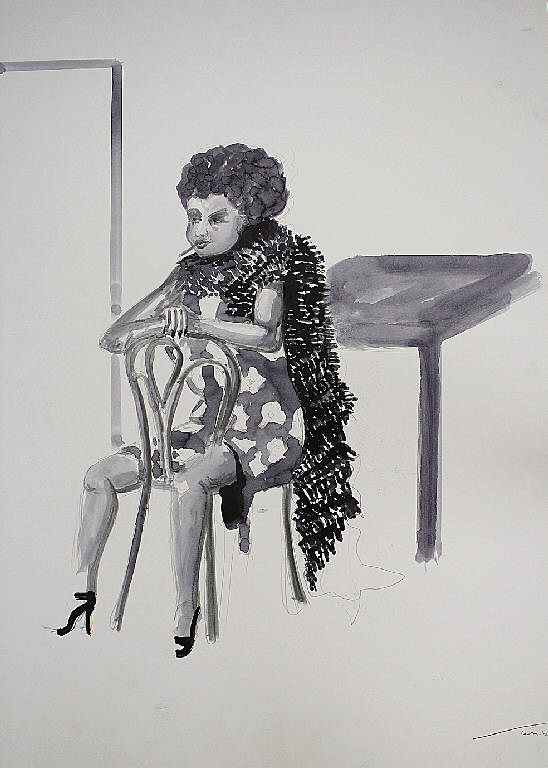 Donna appoggiata alla sedia, Figura femminile seduta (disegno) di Parisi, Domenico detto Ico Parisi (seconda metà sec. XX)