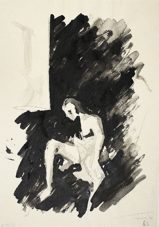 Donna seduta, Figura femminile seduta (disegno) di Parisi, Domenico detto Ico Parisi (seconda metà sec. XX)