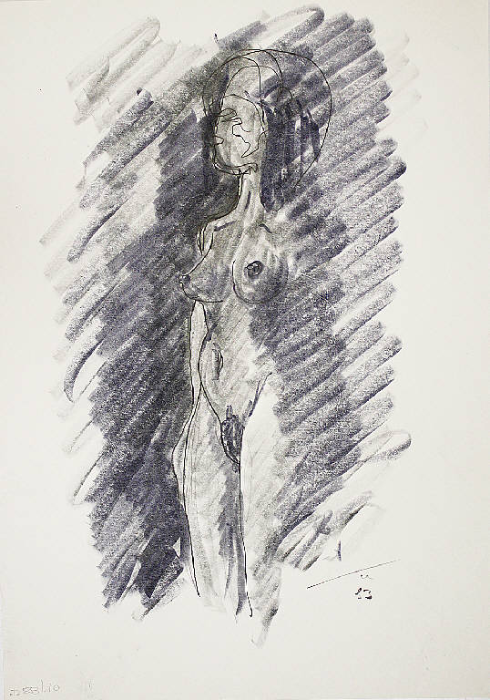 Donna in penombra, Figura femminile nuda (disegno) di Parisi, Domenico detto Ico Parisi (seconda metà sec. XX)